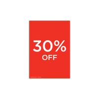 Shop for Shops A4 portrait double sided sign card "30% off" (pack of 5) 210 W x 297 mm H(T7530.1RDWH)