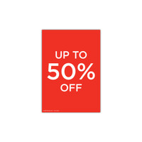 A4 portrait double sided sign  "up to 50% off" (pack of 5) (T7542.1RDWH)