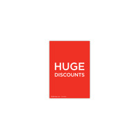 Shop for Shops A5 portrait double sided sign card "HUGE DISCOUNTS" (pack of 5) 148 W x 210 mm H(T7736.1RDWH)