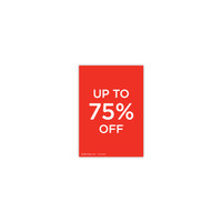 Shop for Shops A5 portrait double sided sign card "up to 75% off" (pack of 5) 148 W x 210 mm H(T7743.1RDWH)