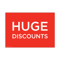 Shop for Shops A3 landscape double sided sign card "HUGE DISCOUNTS" 420 W x 297 mm H(T8536.1RDWH)