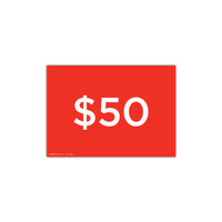 Shop for Shops A4 landscape double sided sign card "$50" (pack of 5) 297 W x 210 mm H(T6450.1RDWH)