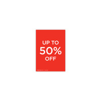 A5 portrait double sided sign "up to 50% off" (pack of 5) (T7742.1RDWH)