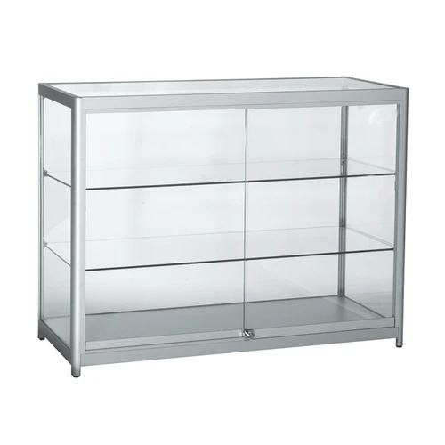 2-shelf alu counter showcase LED lighting & lockable doors  1200 W x 940 H x 500 mm D(F2601CGAL)