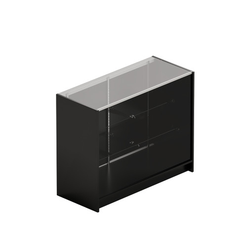 Shop for Shops Counter showcase 1200 w timber laminate glass top & 2 shelves 1200 W x 965 H x 508 mm D(F5000BK)