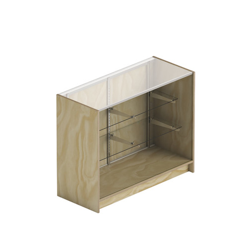 Counter showcase 1200 w timber laminate glass top & 2 shelves  1200 W x 965 H x 508  mm D(F5000PY)