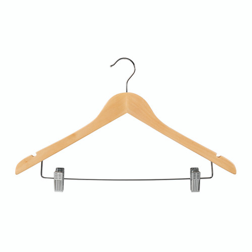 Shop for Shops Wooden hanger premium contoured with notches & adjustable clips 440 W x 14 mm Thick(H2631BH)