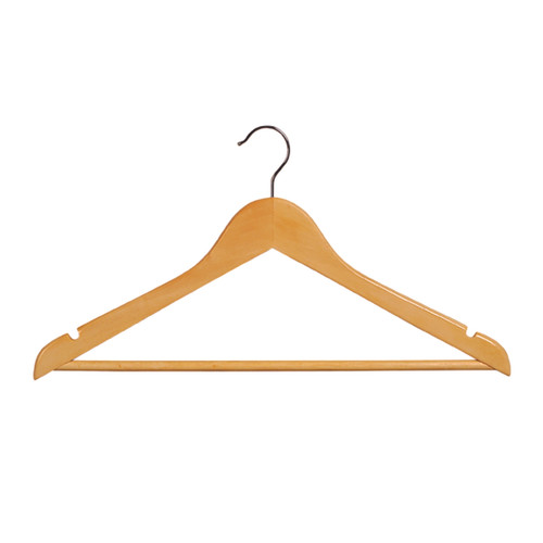 Wooden hanger slimline contoured with notches & rail   440 W x 10 mm Thick(H2641BH)