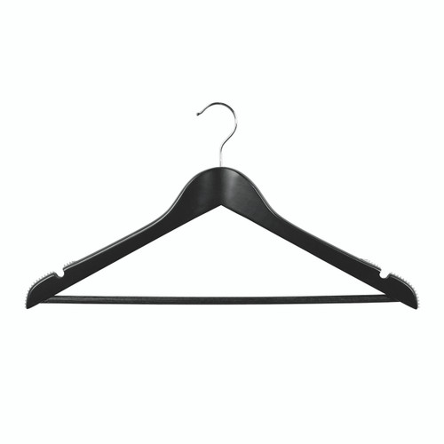 Shop for Shops Wooden hanger premium contoured with notches, ribs & rail 440 W x 14 mm Thick(H2650BK)
