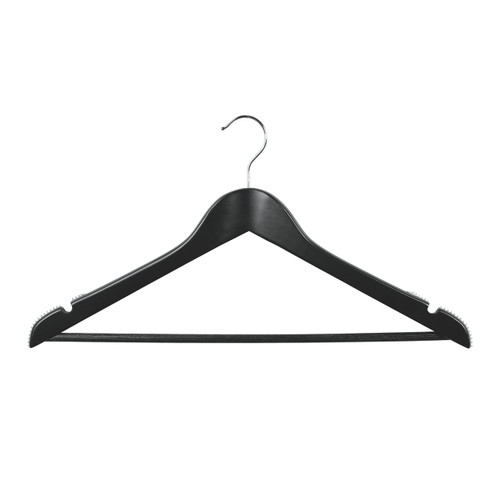 Wooden hanger premium contoured with notches, ribs & rail  440 W x 14 mm Thick(H2650BK)