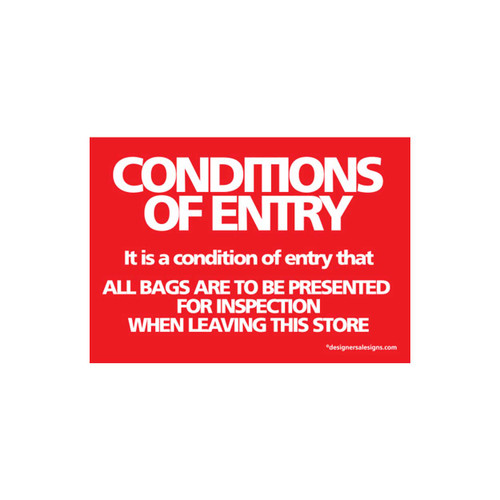 Shop for Shops Sign "conditions of entry" A5 landscape 210 W x 148 mm H(T5123RDWH)