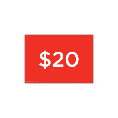 A4 landscape double sided sign card "$20" (pack of 5) 297 W x 210 mm H(T6420.1RDWH)