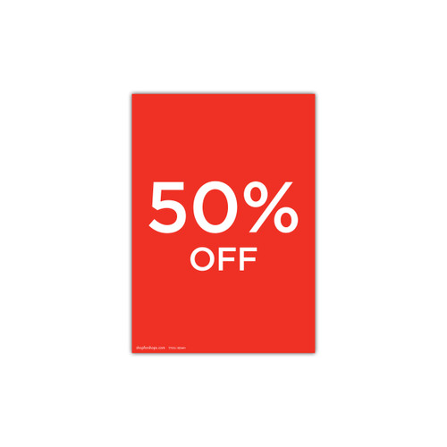 A4 portrait double sided sign card "50% off" (pack of 5) 210 W x 297 mm H(T7550.1RDWH)
