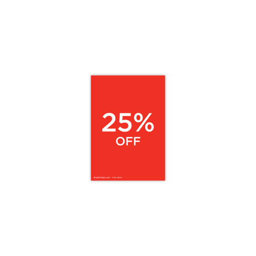 Shop for Shops A5 portrait double sided sign card "25% off" (pack of 5) 148 W x 210 mm H(T7725.1RDWH)