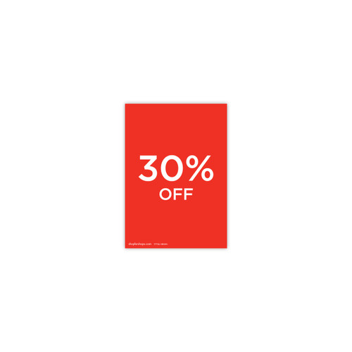 Shop for Shops A5 portrait double sided sign card "30% off" (pack of 5) 148 W x 210 mm H(T7730.1RDWH)