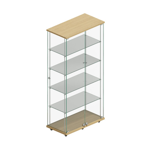 Shop for Shops Budget 4-shelf tower showcase on wheels with lockable doors 770 W x 400 D x 1580 mm H(F2955CGOAK)