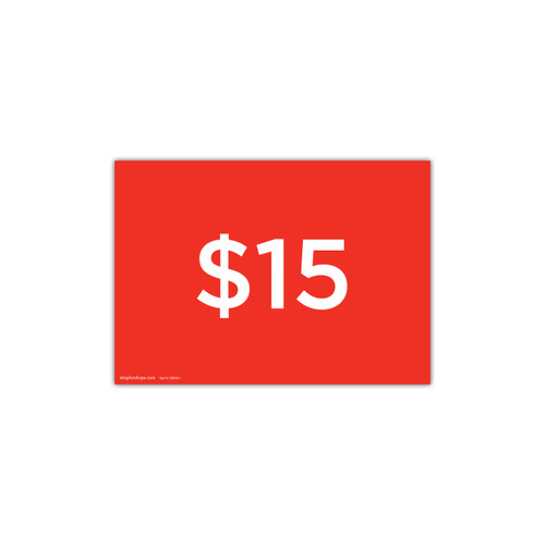 A4 landscape double sided sign card "$15" (pack of 5) 297 W x 210 mm H(T6415.1RDWH)