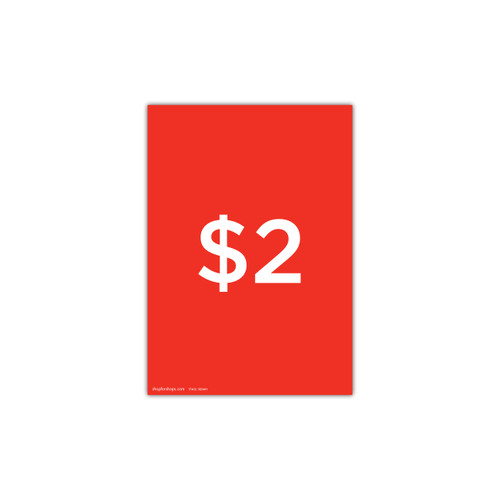 A4 portrait double sided sign card "$2" (pack of 5) 210 W x 297 mm H(T7402.1RDWH)