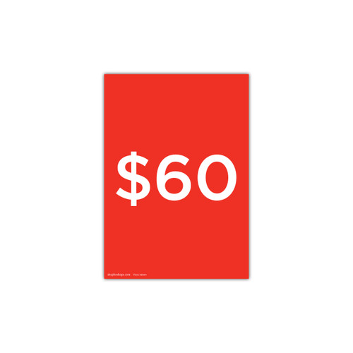 A4 portrait double sided sign card "$60" (pack of 5) 210 W x 297 mm H(T7460.1RDWH)
