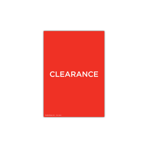 A4 portrait double sided sign card "CLEARANCE" (pack of 5) 210 W x 297 mm H(T7509.1RDWH)