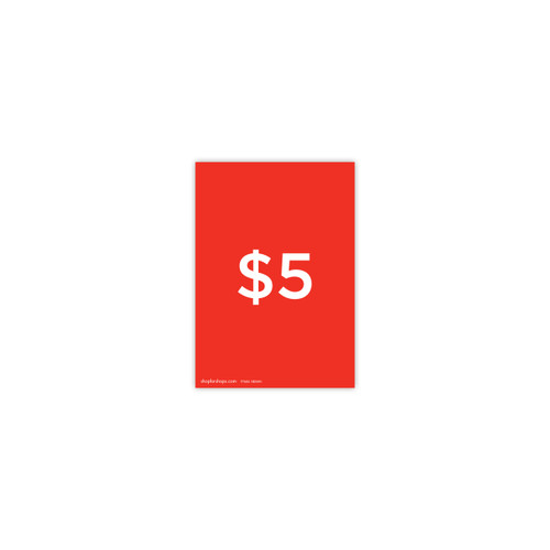 A5 portrait double sided sign card "$5" (pack of 5) 148 W x 210 mm H(T7605.1RDWH)
