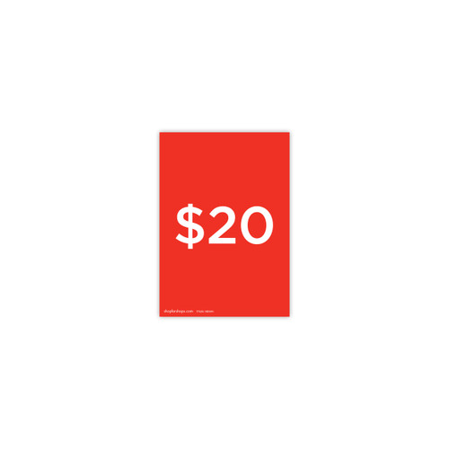 A5 portrait double sided sign card "$20" (pack of 5) 148 W x 210 mm H(T7620.1RDWH)
