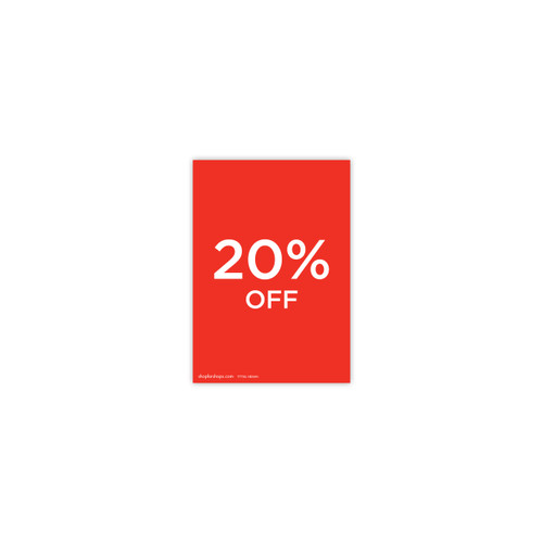 Shop for Shops A5 portrait double sided sign card "20% off" (pack of 5) 148 W x 210 mm H(T7720.1RDWH)