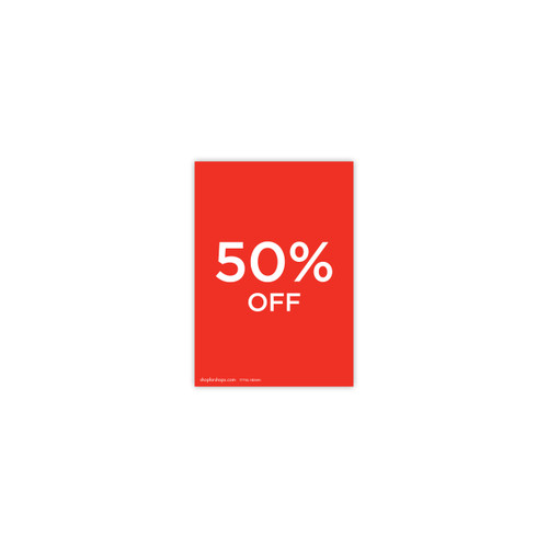 A5 portrait double sided sign card "50% off" (pack of 5) 148 W x 210 mm H(T7750.1RDWH)