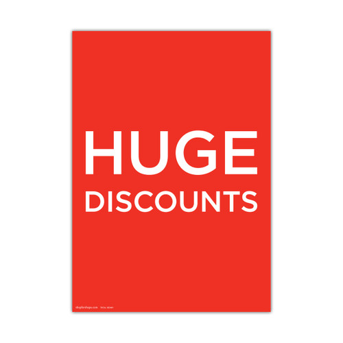 Shop for Shops A3 portrait double sided sign card "HUGE DISCOUNTS" 297 W x 420 mm H(T9536.1RDWH)