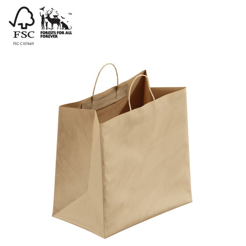 Shop for Shops Kraft paper wider gusset bag large with handle 350 H x 350 W x 210 Gusset(A8056.1BN)