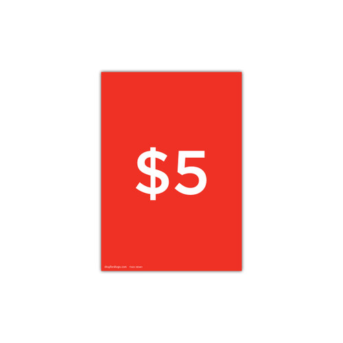 A4 portrait double sided sign card "$5" (pack of 5) 210 W x 297 mm H(T7405.1RDWH)