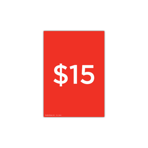A4 portrait double sided sign card "$15" (pack of 5) 210 W x 297 mm H(T7415.1RDWH)