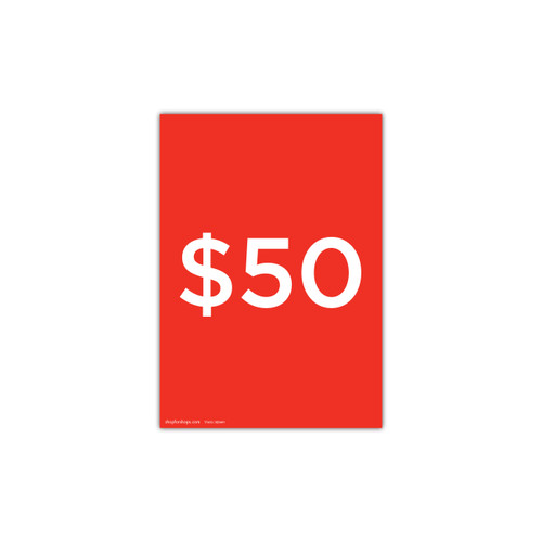 Shop for Shops A4 portrait double sided sign card "$50" (pack of 5) 210 W x 297 mm H(T7450.1RDWH)