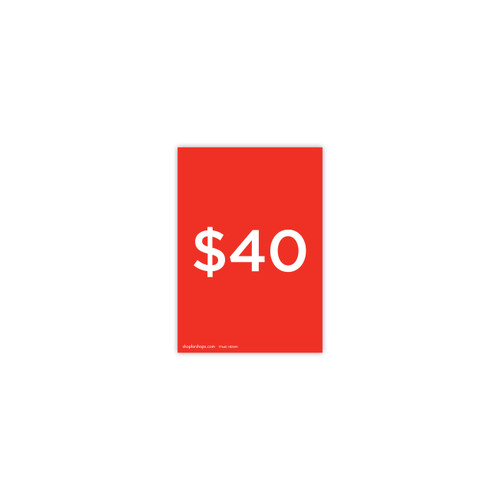 A5 portrait double sided sign card "$40" (pack of 5) 148 W x 210 mm H(T7640.1RDWH)