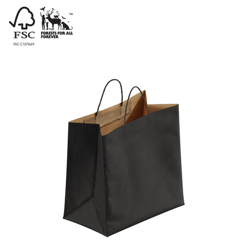 Shop for Shops Kraft paper wider gusset bag with handle 305 H x 305 W x 175 Gusset(A8054.1BK)
