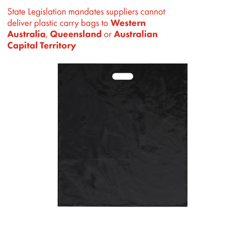 Shop for Shops Plastic carry bag extra large with die cut handle 500 W x 600 H x 100 mm side gusset 50 micron(A8208BK)