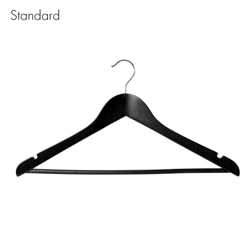 Wooden hanger standard contoured with notches & rail 440 W x 12 mm Thick(HSC2630BK)
