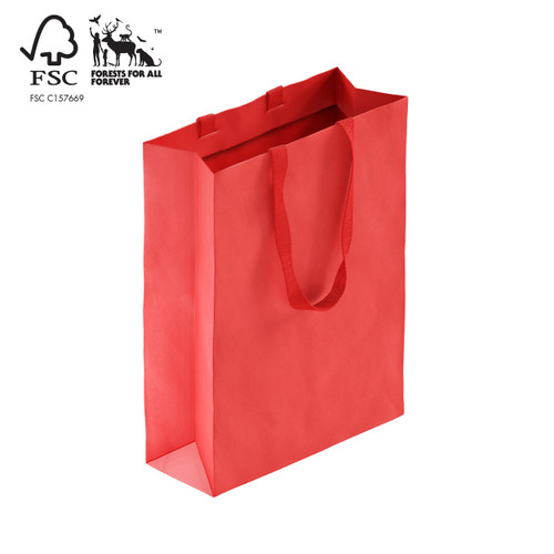 Shop for Shops Style paper bag large with woven ribbon handle 340 W x 460 H x 130 mm gusset(A8034.2RD)