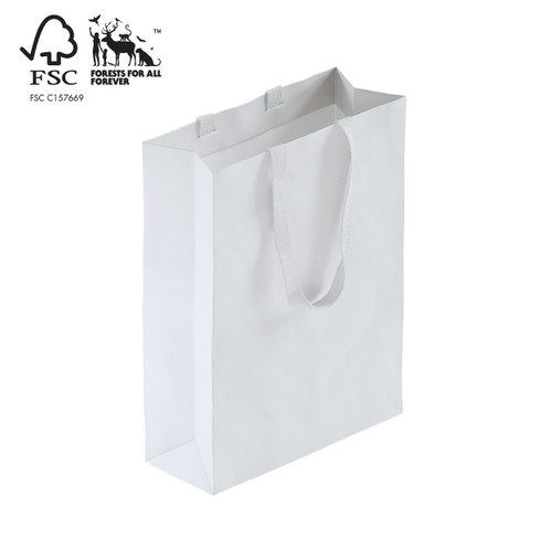 Shop for Shops Style paper bag large with woven ribbon handle 340 W x 460 H x 130 mm gusset(A8034.2WH)