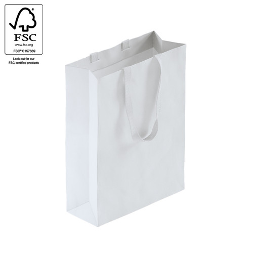Style paper bag large with woven ribbon handle 340 W x 460 H x 130 mm gusset(A8034.2WH)