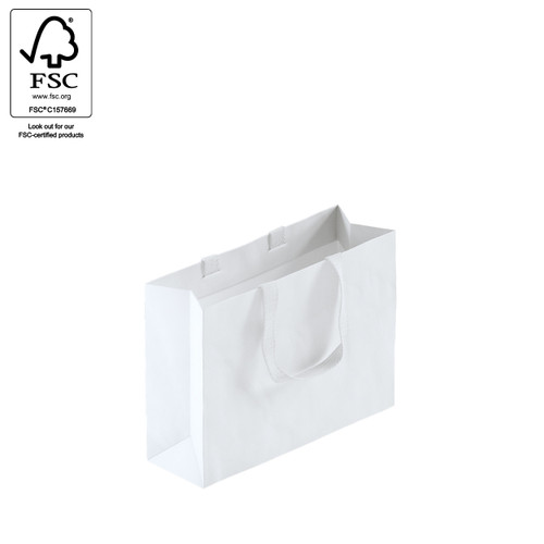 Style Paper Bag Small Boutique with woven ribbon handle 350 W x 260 H x 110mm gusset(A8038.2WH)