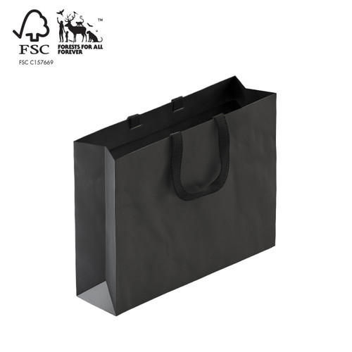 Shop for Shops Style Paper Bag Boutique with woven ribbon handle 450 W x 350 H x 120mm gusset(A8039.2BK)