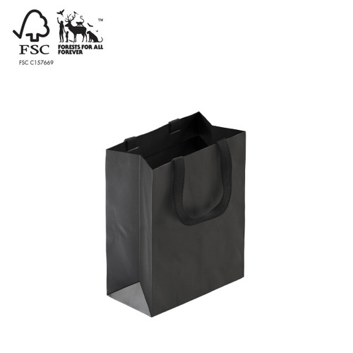 Shop for Shops Style paper bag medium with woven ribbon handle 260 W x 330 H x 135 mm gusset(A8033.2BK)