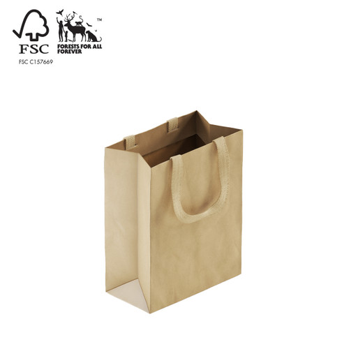 Style paper bag medium with woven ribbon handle 260 W x 330 H x 135 mm gusset(A8033.2NAT)