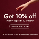 Get 10% off when you spend $50 or more, use code EOFY2026