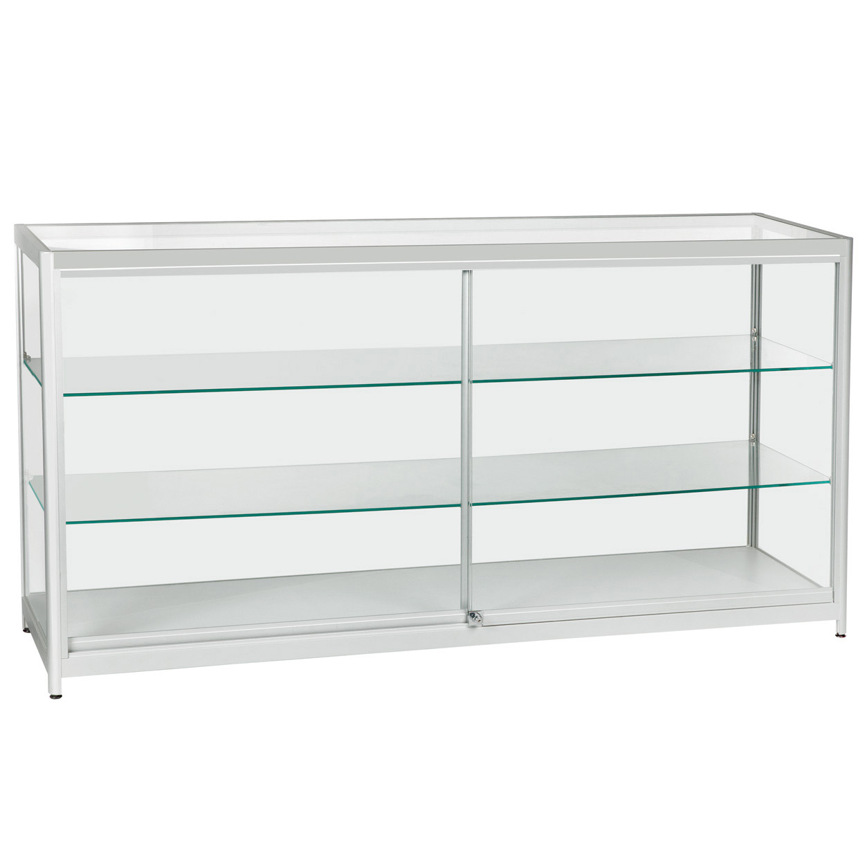 2-shelf alu counter showcase LED lighting & lockable doors  1800 W x 940 H x 500 mm D(F2607CGAL)