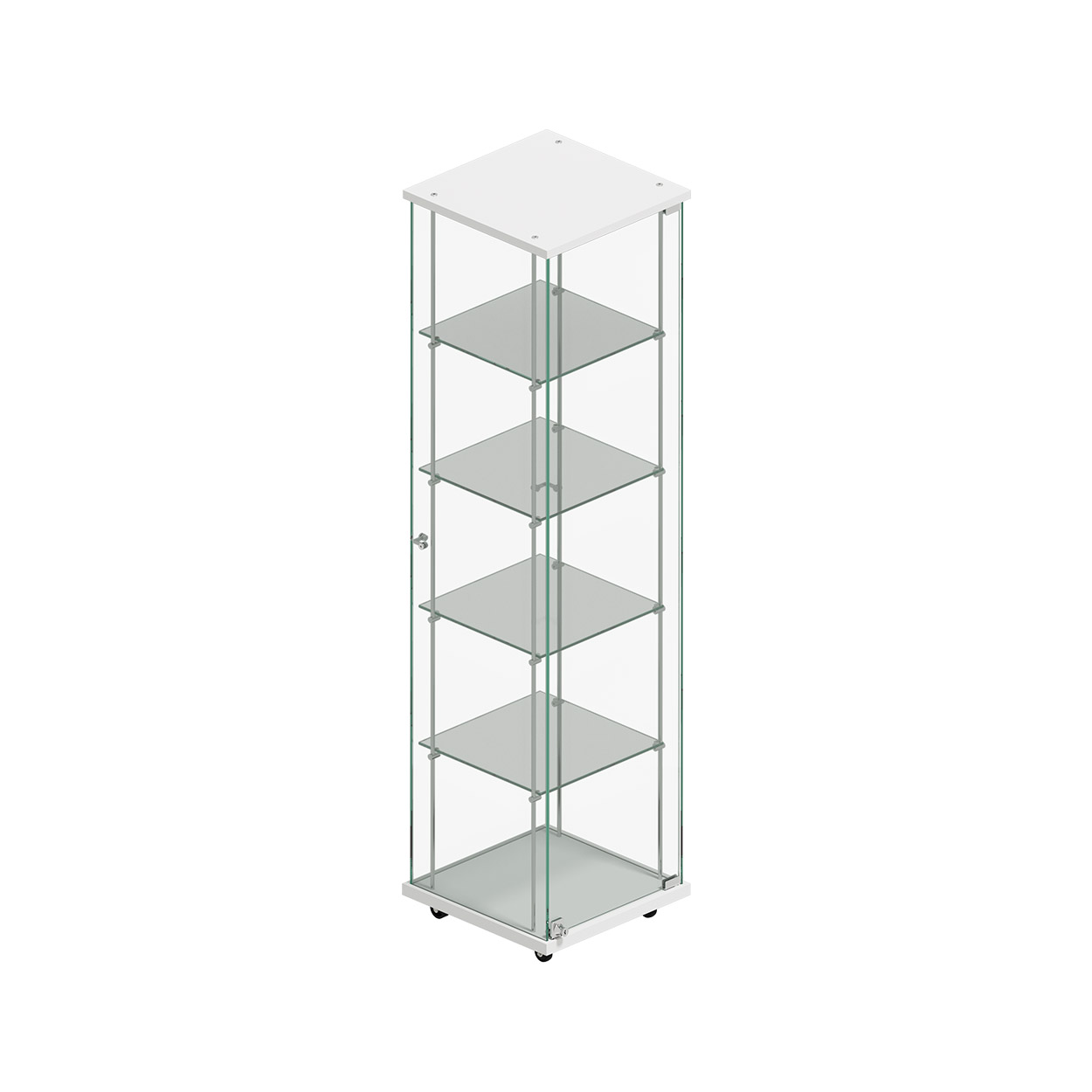 Shop for Shops Budget 4-shelf tower showcase on wheels with lockable door 400 W x 400 D x 1580 mm H(F2950CGWH)