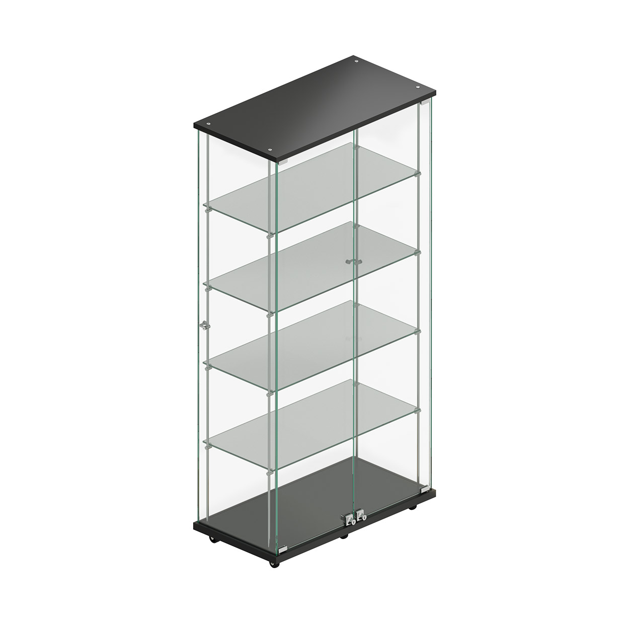 Shop for Shops Budget 4-shelf tower showcase on wheels with lockable doors 770 W x 400 D x 1580 mm H(F2955CGBK)
