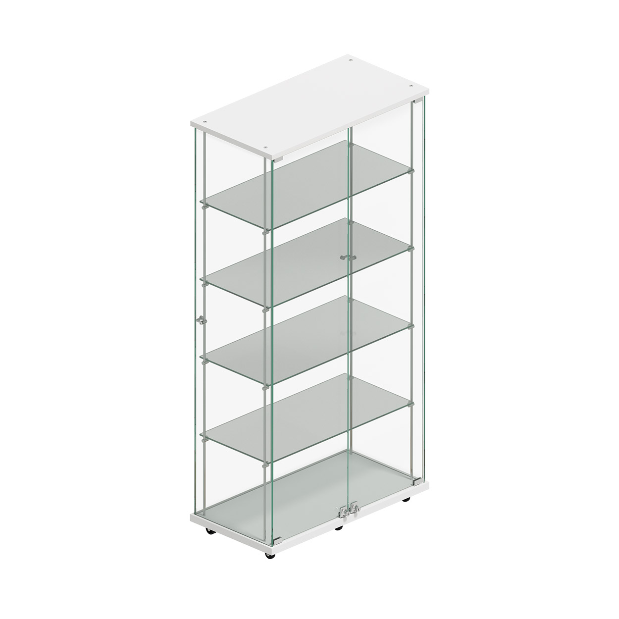 Shop for Shops Budget 4-shelf tower showcase on wheels with lockable doors 770 W x 400 D x 1580 mm H(F2955CGWH)
