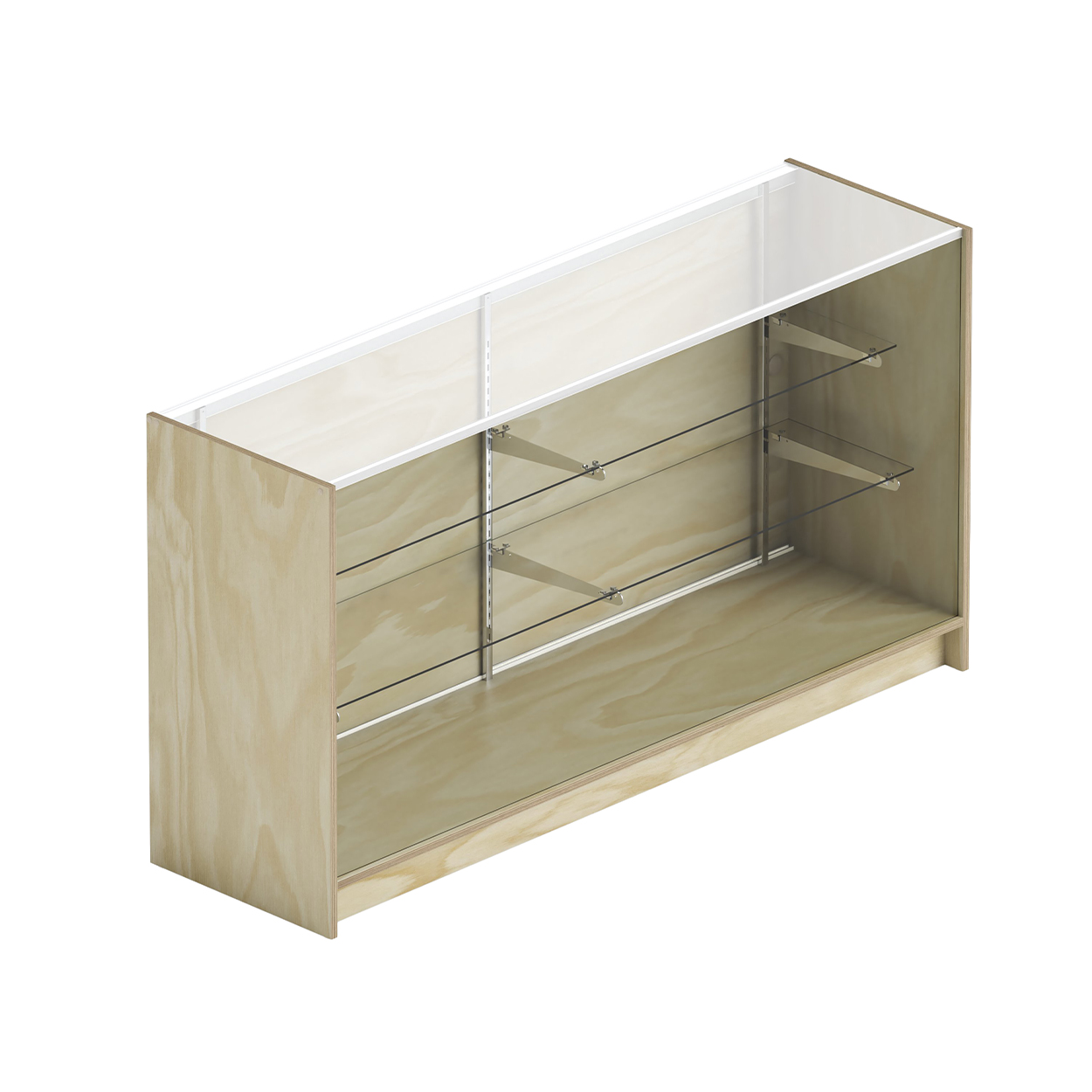 Counter showcase 1800 w timber laminate glass top & 2 shelves  1800 W x 965 H x 508  mm D(F5100PY)